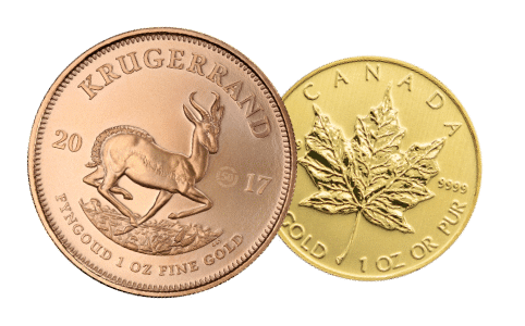 Goldmünzen Krügerrand und Kanada Maple Leaf